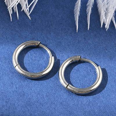 Tarnish Resistant 202 Stainless Steel Huggie Hoop Earrings X-EJEW-F111A-14mm-P-1