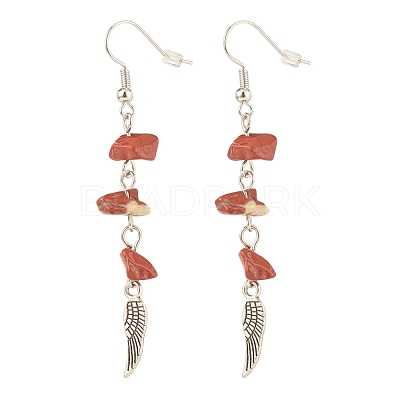 Natural Gemstone Chips Beads Long Chain Dangle Earrings EJEW-JE04892-1