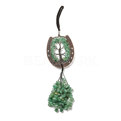 Natural Green Aventurine Chip Tree of Life Pendants Decoration G-F733-06G-1