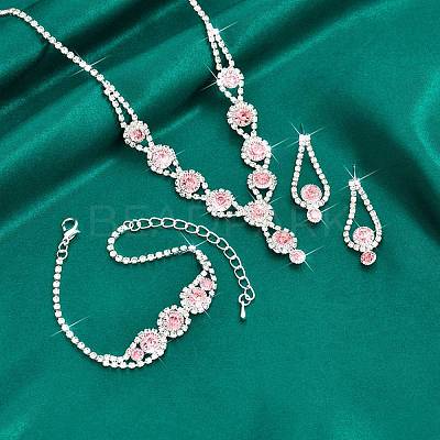 Teardrop Brass Rhinestone Necklaces & Link Bracelets & Stud Earring Sets FS-WGE0FD5-02-1