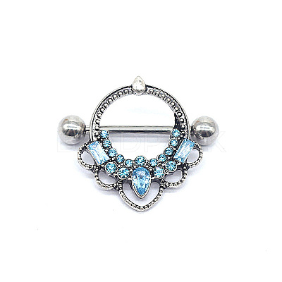 316 Surgical Stainless Steel & Zinc Alloy & Glass Rhinestone Nipple Rings WG3961D-01-1