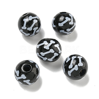 Printed Wood European Beads WOOD-G022-04D-1