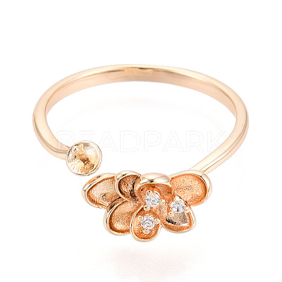 Flower Brass Micro Pave Clear Cubic Zirconia Cuff Ring Settings KK-T076-79G-1
