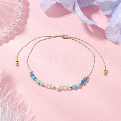 Adjustable Natural Amazonite & Quartz Crystal & Apatite Braided Bead Bracelets for Women BJEW-JB11619-05-1