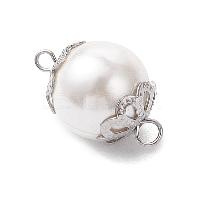 White Round Shell Pearl Links Connector Charms PALLOY-JF04383-1
