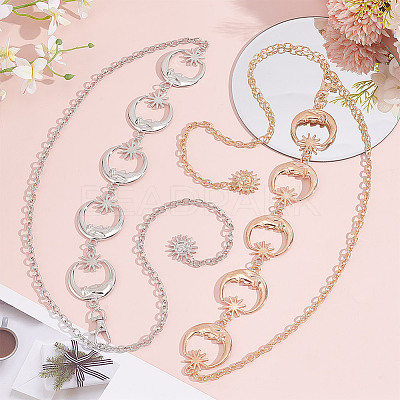 2Pcs 2 Colors Moon & Sun Alloy Link Chain Belts AJEW-GO0001-78B-1