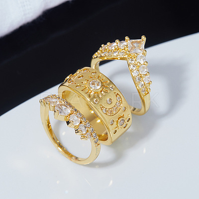 3Pcs Brass Micro Pave Clear Cubic Zirconia Finger Rings for Women FS-WGDAF26-04-1