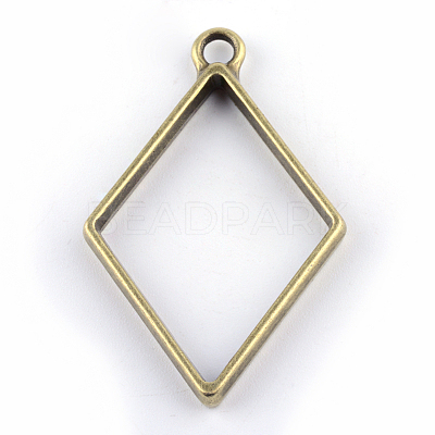 Rack Plating Alloy Rhombus Open Back Bezel Pendants LS-PALLOY-S047-14F-FF-1