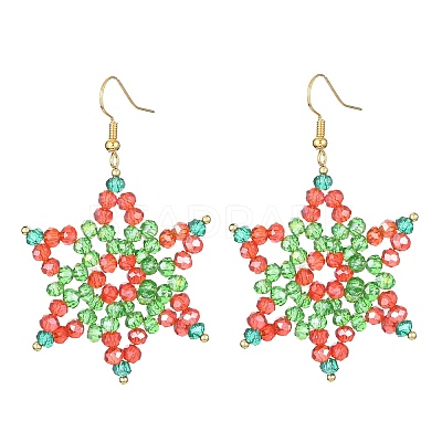 Glass Beaded Snowflake Dangle Earrings EJEW-JE05216-1