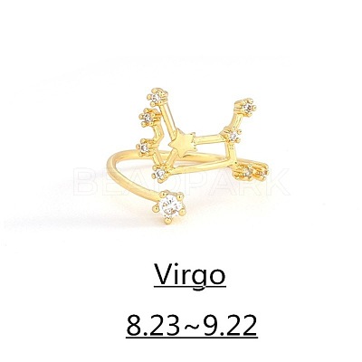 Twelve Constellation Brass Micro Pave Clear Cubic Zirconia Cuff Rings FS-WG8E359-07-1