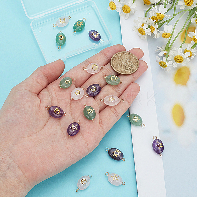 18Pcs 9 Styles Natural Green Aventurine & Amethyst & Rose Quartz Connector Charms PALLOY-HY00037-1