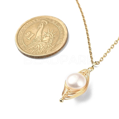 Natural Pearl Pendant Necklace & Dangle Earrings SJEW-JS01276-1