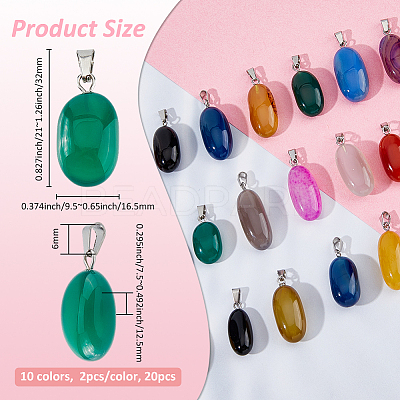 20Pcs 10 Colors Natural Agate Dyed Pendants G-FH0002-43-1