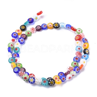 Flat Round Handmade Millefiori Glass Beads LK-R004-55-1