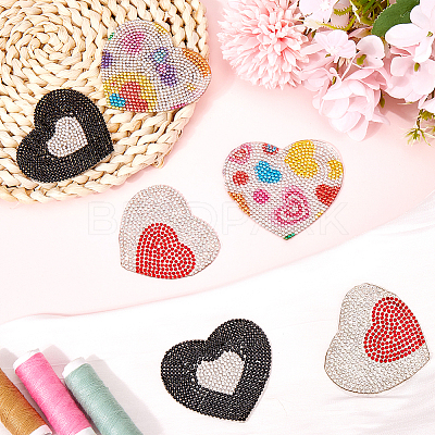6Pcs 3 Styles Heart Hotfix Rhinestone Patches DIY-GF0010-05-1
