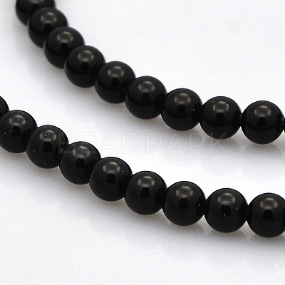 Round Natural Black Onyx Beads Strands G-N0120-26-4mm-1