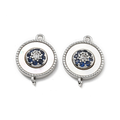 Brass Micro Pave Blue Cubic Zirconia and Shell Connector Pendants KK-B129-17P-1