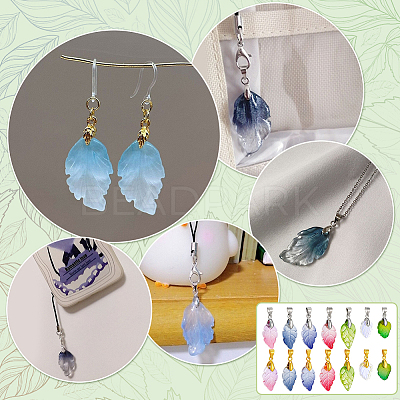 112Pcs 14 Styles Baking Paint Glass Leaf Shape Pendants PALLOY-PH01921-1