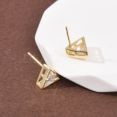 Brass Micro Pave Clear Cubic Zirconia Stud Earrings EJEW-C174-02F-G-1