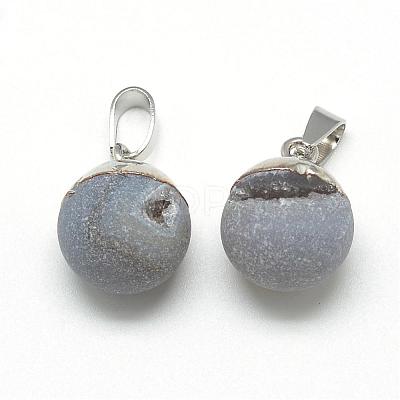 Natural Druzy Grey Agate Pendants G-Q494-06P-1