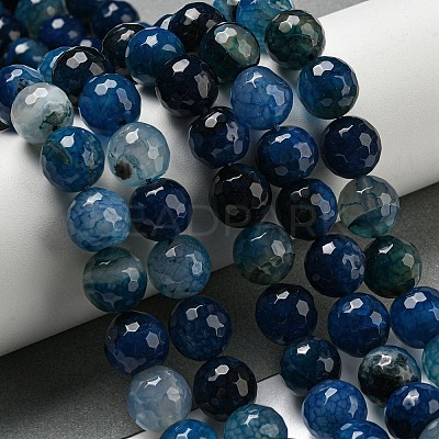 Faceted Natural Dragon Veins Agate Beads Strands G-F447-12mm-L06-1