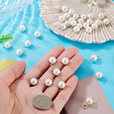 40Pcs 2 Colors Shell Pearl Round Connector Charms PALLOY-TA00341-1