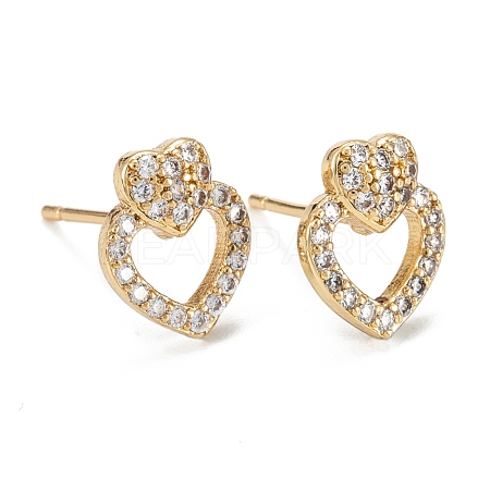 Heart Sparkling Cubic Zirconia Stud Earrings for Girl Women EJEW-H126-20G-1
