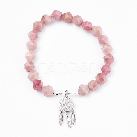 Natural Rhodonite Beads Charm Bracelets BJEW-O162-D09-1