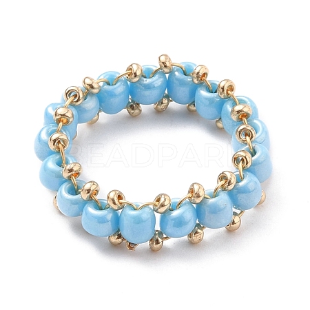 Round Glass Seed Beaded Finger Rings RJEW-JR00307-04-1