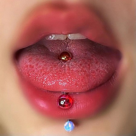 304 Stainless Steel with Acrylic Round Ball Straight Barbell Tongue Rings FS-WG99CB2-08-1
