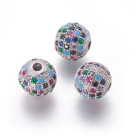 Brass Micro Pave Cubic Zirconia Beads ZIRC-F098-02P-10mm-1
