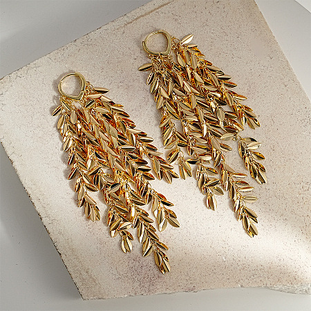 Leaf Tassel Brass Chandelier Earrings FS-WGB1A2D-01-1