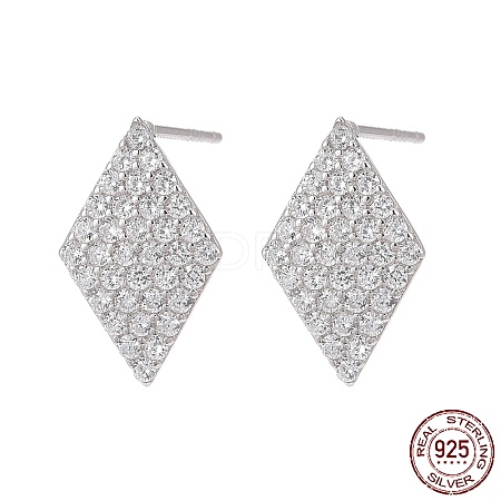 Rhodium Plated 925 Sterling Silver Stud Earring Findings STER-F048-31P-1