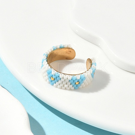 Glass Beads with 304 Stainless Steel Cuff Rings RJEW-MZ00031-02-1