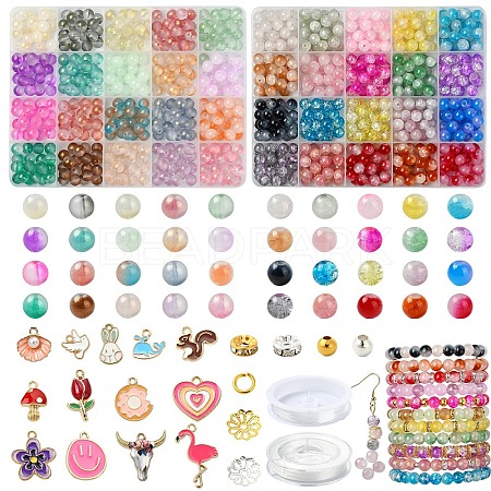 2 Sets 2 Styles DIY Alloy Enamel Pendants & Glass Beads Stretch Bracelets Making Kits DIY-YW0011-85-1