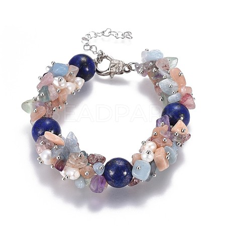 Natural Mixed Stone and Lapis Lazuli(Dyed) Beads Bracelets BJEW-JB04163-02-1