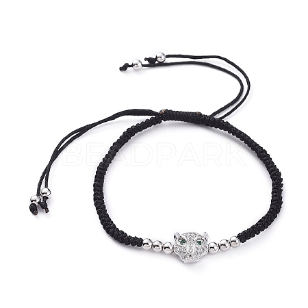 Leopard Adjustable Brass Nylon Thread Braided Bracelets BJEW-JB04984-01-1
