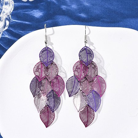 430 Stainless Steel Leaf Dangle Earrings EJEW-A137-08P-01-1