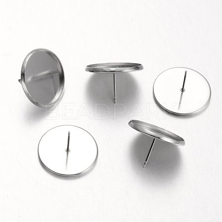 Tarnish Resistant Flat Round 304 Stainless Steel Stud Earring Settings STAS-M227-18mm-1