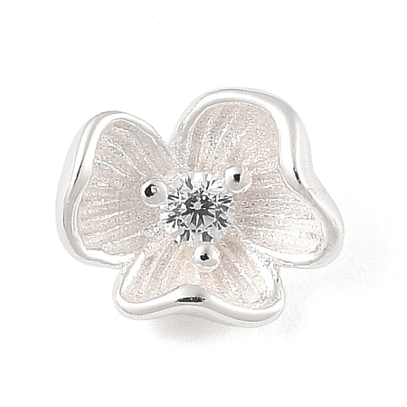 925 Sterling Silver Micro Pave Clear Cubic Zirconia Flower Charms STER-R013-09S-1