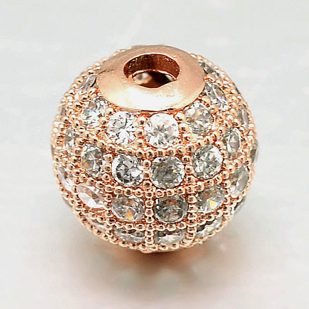 Round Brass Micro Pave Cubic Zirconia Beads ZIRC-N016-01RG-12mm-1