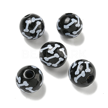 Printed Wood European Beads WOOD-G022-04D-1
