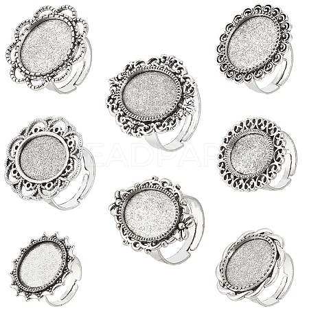 SUNNYCLUE 16Pcs 8 Style Adjustable Alloy Finger Rings Components FIND-SC0008-66-1