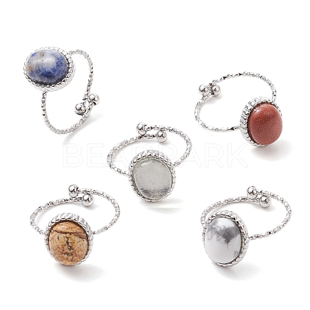 Oval Natural & Synthetic Gemstone Finger Rings RJEW-JR00748-02-1