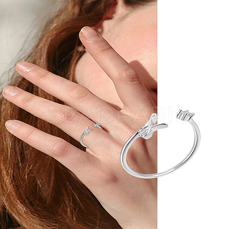 1Pc Letter Brass Rhinestone Open Cuff Rings for Women AJEW-LP0004-47L-S-1