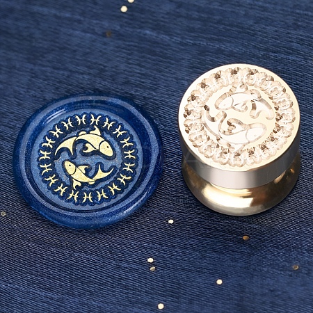 Golden Tone Round Wax Seal Brass Stamp Heads AJEW-S087-02G-08-1