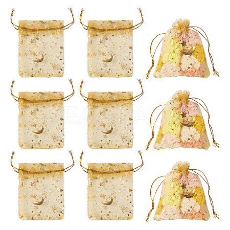 30Pcs Gold Stamping Moon Star Organza Drawstring Gift Bags ABAG-TA0002-21C-1