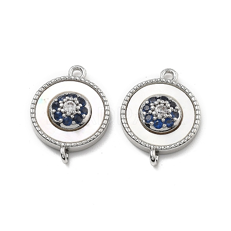 Brass Micro Pave Blue Cubic Zirconia and Shell Connector Pendants KK-B129-17P-1