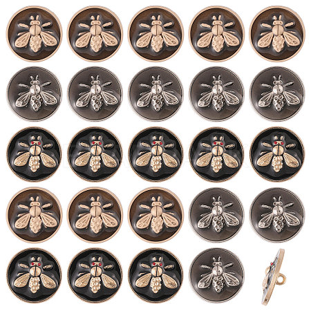 24Pcs 3 Colors 1-Hole Zinc Alloy Flat Round with Bees Buttons BUTT-CA0001-30-1