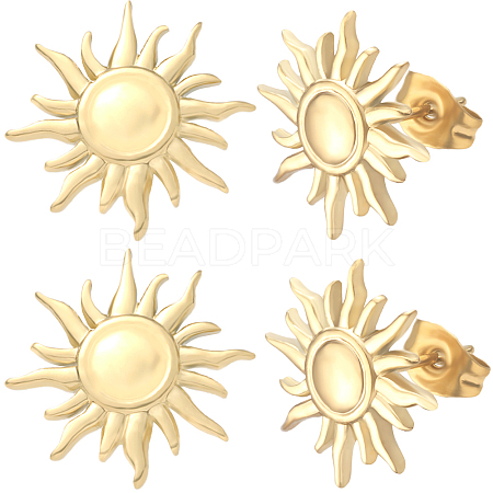 Beebeecraft 10Pcs 304 Stainless Steel Sun Stud Earring Findings EJEW-BBC0001-12-1